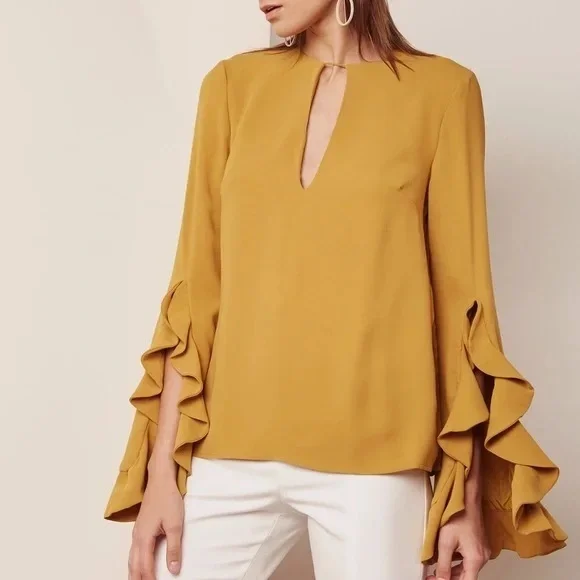 C/MEO Collective Golden Ruffle Sleeve Blouse - Picture 2 of 6
